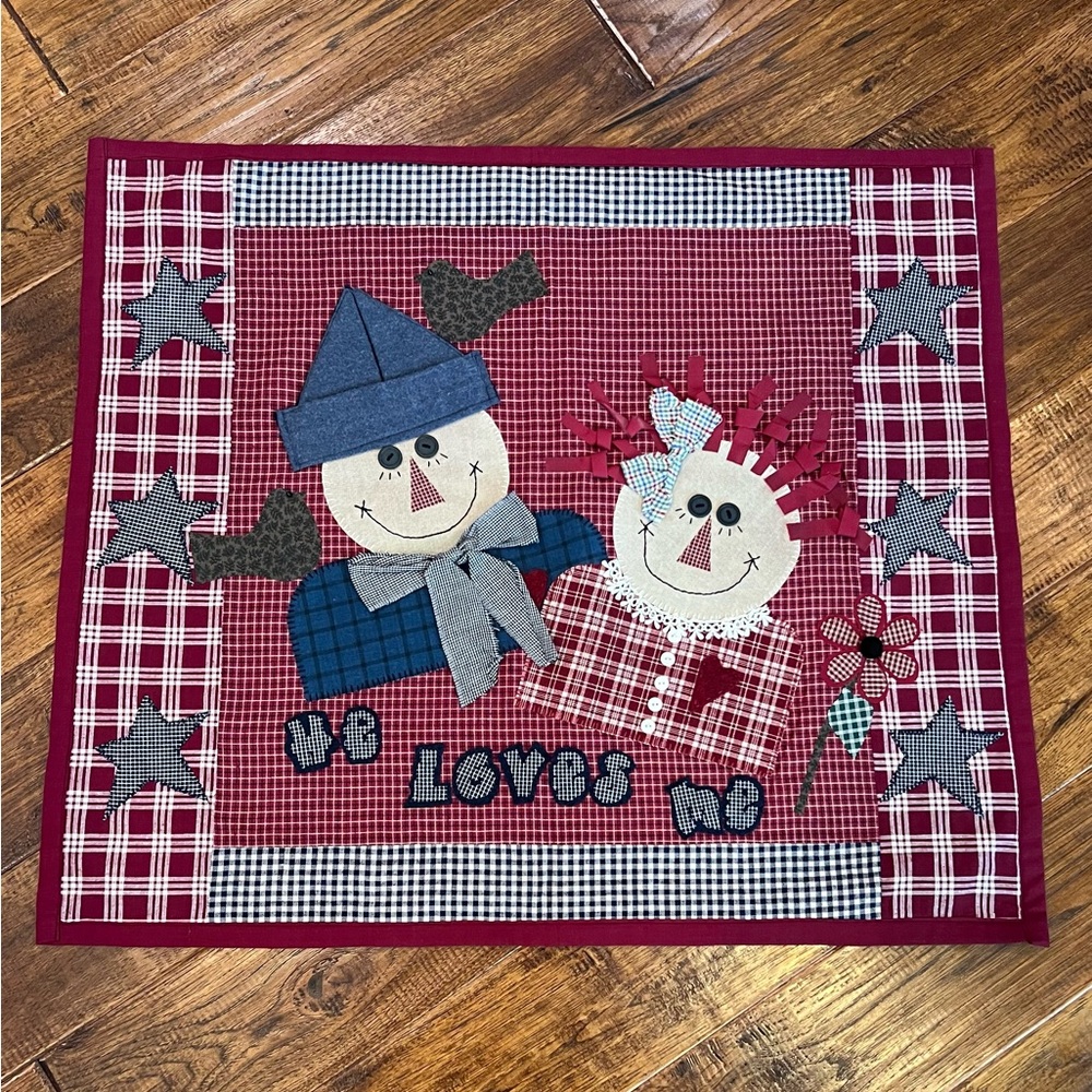 Hand Crafted Plaid Raggedy Ann & Andy Accent Table Topper or Wall Hanging